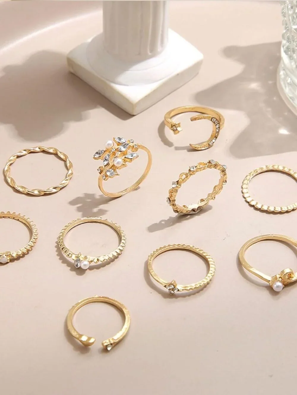 Gold Stackable Rings for Women Teen Girl Gifts Trendy Stuff Simple Star Moon Hea - Picture 2 of 9